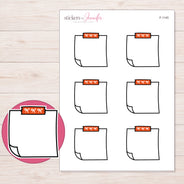 Orange Bow-Tape Note Planner Stickers | F-1145 — 5 × 7 inch sheet and enlarged sticker detail