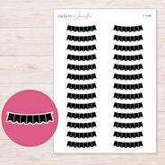 Black Pennant Bunting Planner Stickers | F-1148 — 5 × 7 inch sheet and enlarged sticker detail