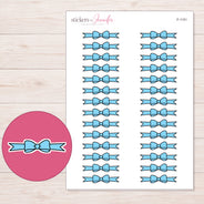 Blue Bow Ribbon Divider Planner Stickers | F-1151 — 5 × 7 inch sheet and enlarged sticker detail