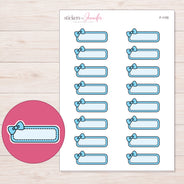 Blue Bow Quarter Box Label Planner Stickers | F-1155 — 5 × 7 inch sheet and enlarged sticker detail
