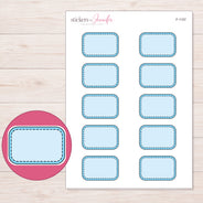 Blue Stitched Half Box Label Planner Stickers | F-1157 — 5 × 7 inch sheet and enlarged sticker detail