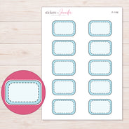 Blue Doodle Stitched Half Box Planner Stickers | F-1158 — 5 × 7 inch sheet and enlarged sticker detail