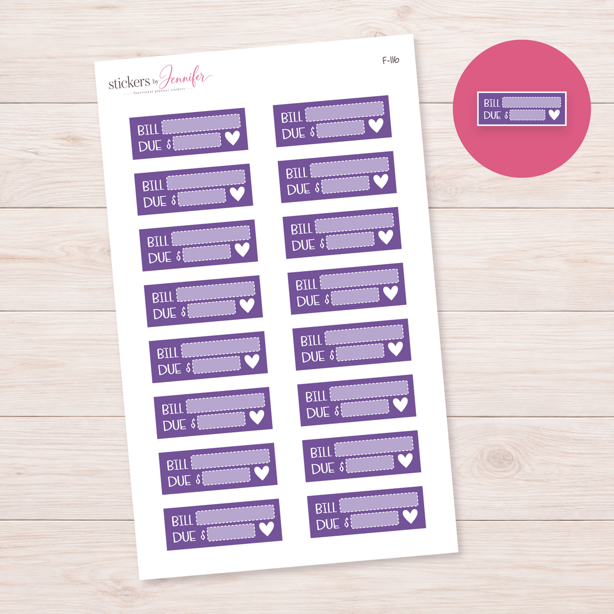 Purple Bill Due Labels Planner Stickers | F-116