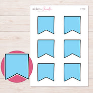 Blue Fishtail Flag Planner Stickers | F-1164 — 5 × 7 inch sheet and enlarged sticker detail