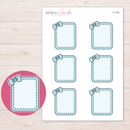 Blue Bow Full Box Planner Stickers | F-1166 — 5 × 7 inch sheet and enlarged sticker detail