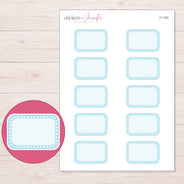Blue Dotted Border Half Box Planner Stickers | F-1167 — 5 × 7 inch sheet and enlarged sticker detail