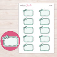 Mint Corner Bow Half Box Planner Stickers | F-1169 — 5 × 7 inch sheet and enlarged sticker detail
