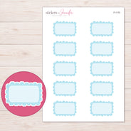 Blue Scallop and Dot Half Box Planner Stickers | F-1170 — 5 × 7 inch sheet and enlarged sticker detail
