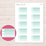 Mint Ombre Heart Checklist Planner Stickers | F-1175 — 5 × 7 inch sheet and enlarged sticker detail