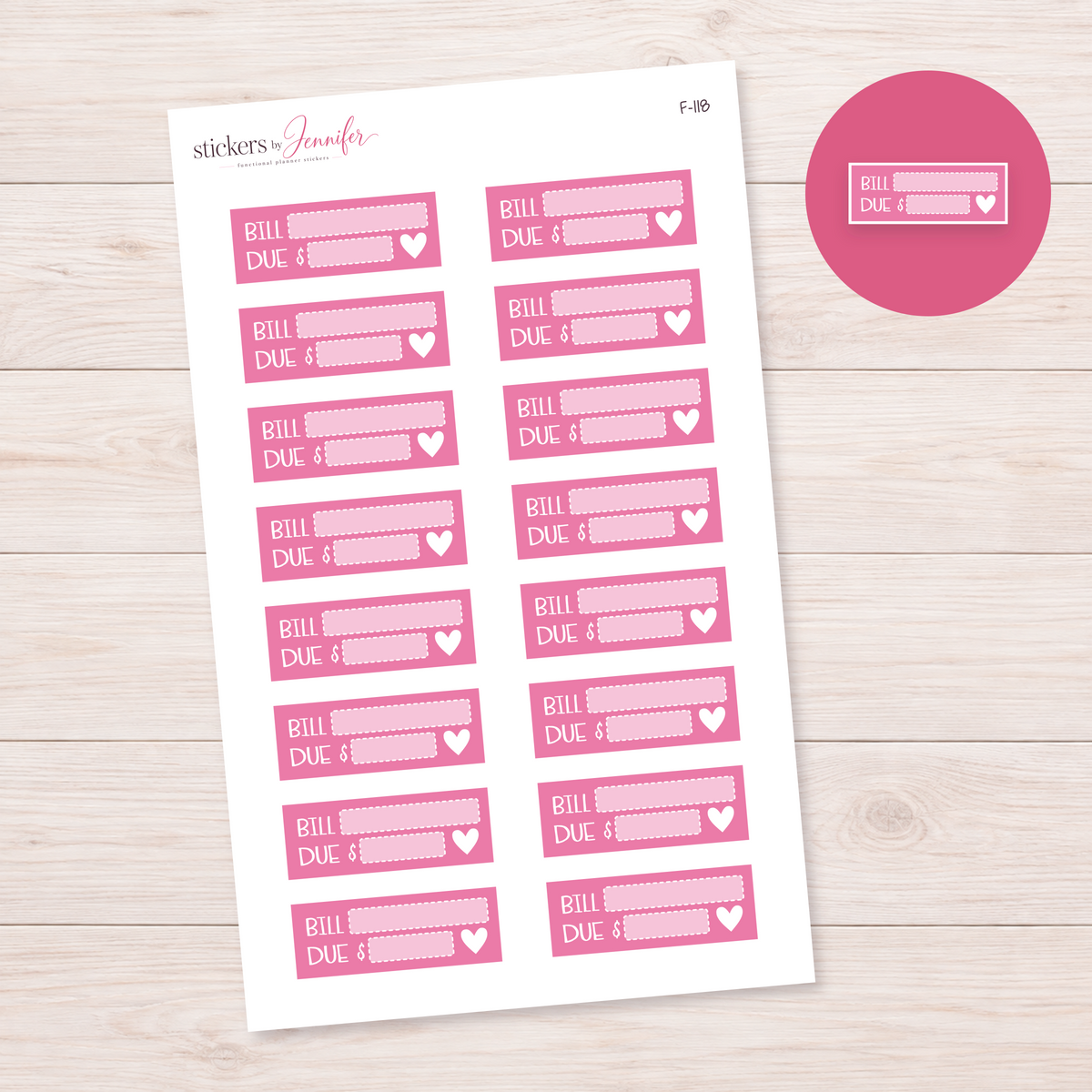 Pink Bill Due Labels Planner Stickers | F-118