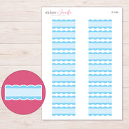 Blue Scallop Stripe Quarter Box Planner Stickers | F-1183 — 5 × 7 inch sheet and enlarged sticker detail