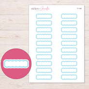 Blue Outline Scallop Quarter Box Planner Stickers | F-1186 — 5 × 7 inch sheet and enlarged sticker detail