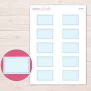 Blue Square-Corner Stitched Half Box Planner Stickers | F-1187 — 5 × 7 inch sheet and enlarged sticker detail