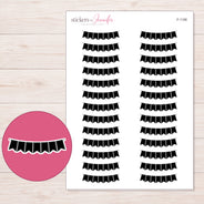 Black Stitched Pennant Bunting Planner Stickers | F-1188 — 5 × 7 inch sheet and enlarged sticker detail