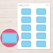 Blue Dark-Stitch Half Box Planner Stickers | F-1190 — 5 × 7 inch sheet and enlarged sticker detail