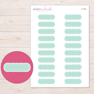Mint Stitched Scallop Label Planner Stickers | F-1194 — 5 × 7 inch sheet and enlarged sticker detail