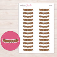 Brown Pennant Bunting Planner Stickers | F-1202 — 5 × 7 inch sheet and enlarged sticker detail