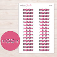 Pink Bow Ribbon Divider Planner Stickers | F-1205 — 5 × 7 inch sheet and enlarged sticker detail