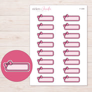 Pink Bow Quarter Box Label Planner Stickers | F-1209 — 5 × 7 inch sheet and enlarged sticker detail