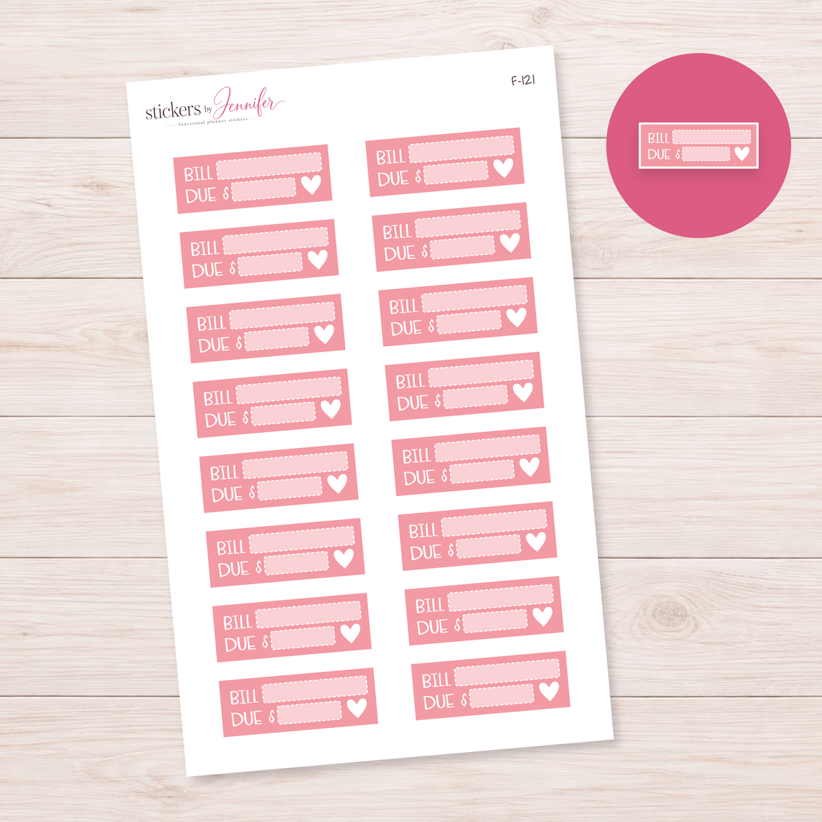 Soft Pink Bill Due Labels Planner Stickers | F-121