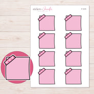 Pink Corner-Tape Note Planner Stickers | F-1215 — 5 × 7 inch sheet and enlarged sticker detail