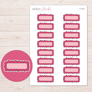 Pink Doodle Scallop Quarter Box Planner Stickers | F-1216 — 5 × 7 inch sheet and enlarged sticker detail