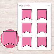 Pink Fishtail Flag Planner Stickers | F-1218 — 5 × 7 inch sheet and enlarged sticker detail