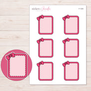 Pink Bow Full Box Planner Stickers | F-1220 — 5 × 7 inch sheet and enlarged sticker detail