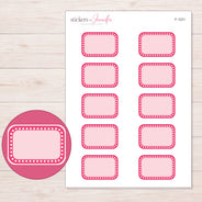 Pink Dotted Border Half Box Planner Stickers | F-1221 — 5 × 7 inch sheet and enlarged sticker detail