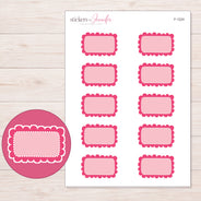 Pink Scallop and Dot Half Box Planner Stickers | F-1224 — 5 × 7 inch sheet and enlarged sticker detail