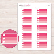 Pink Ombre Heart Checklist Planner Stickers | F-1229 — 5 × 7 inch sheet and enlarged sticker detail