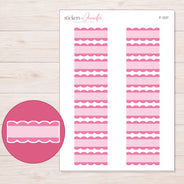 Pink Scallop Stripe Quarter Box Planner Stickers | F-1237 — 5 × 7 inch sheet and enlarged sticker detail