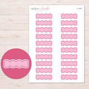 Pink Wavy Quarter Box Planner Stickers | F-1238 — 5 × 7 inch sheet and enlarged sticker detail