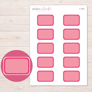 Pink Rounded Stitched Half Box Planner Stickers | F-1243 — 5 × 7 inch sheet and enlarged sticker detail