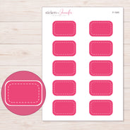 Pink White-Stitch Half Box Planner Stickers | F-1245 — 5 × 7 inch sheet and enlarged sticker detail