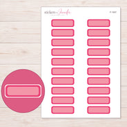 Pink Pale-Center Stitched Quarter Box Planner Stickers | F-1247 — 5 × 7 inch sheet and enlarged sticker detail