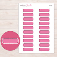 Pink Dark-Stitch Quarter Box Planner Stickers | F-1251 — 5 × 7 inch sheet and enlarged sticker detail