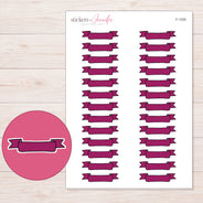 Berry Scroll Banner Label Planner Stickers | F-1255 — 5 × 7 inch sheet and enlarged sticker detail