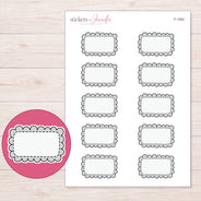 Gray Doodle Scallop Half Box Planner Stickers | F-1262 — 5 × 7 inch sheet and enlarged sticker detail