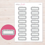Gray Doodle Scallop Quarter Box Planner Stickers | F-1270 — 5 × 7 inch sheet and enlarged sticker detail