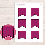 Berry Fishtail Flag Planner Stickers | F-1272 — 5 × 7 inch sheet and enlarged sticker detail