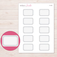 Gray Dotted Border Half Box Planner Stickers | F-1275 — 5 × 7 inch sheet and enlarged sticker detail