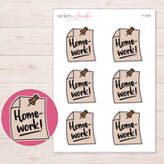 Tan Homework Reminder Note Planner Stickers | F-1279 — 5 × 7 inch sheet and enlarged sticker detail