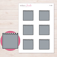 Gray Spiral Notepad Planner Stickers | F-1282 — 5 × 7 inch sheet and enlarged sticker detail