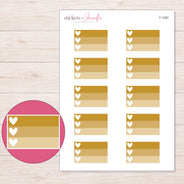 Mustard Yellow Ombre Heart Checklist Planner Stickers | F-1283 — 5 × 7 inch sheet and enlarged sticker detail