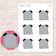 Gray Double-Tape Note Planner Stickers | F-1286 — 5 × 7 inch sheet and enlarged sticker detail