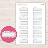 Gray Scallop Dot Quarter Box Planner Stickers | F-1290 — 5 × 7 inch sheet and enlarged sticker detail