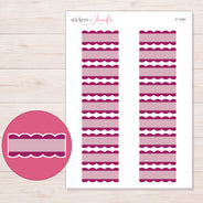 Berry Scallop Stripe Quarter Box Planner Stickers | F-1291 — 5 × 7 inch sheet and enlarged sticker detail