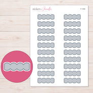 Gray Wavy Quarter Box Planner Stickers | F-1292 — 5 × 7 inch sheet and enlarged sticker detail