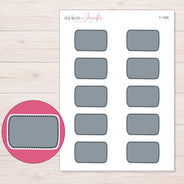 Slate Gray Dark-Stitch Half Box Planner Stickers | F-1298 — 5 × 7 inch sheet and enlarged sticker detail